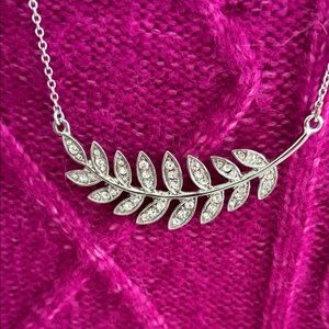 Silver and Rhinestone Leaf Necklace #437